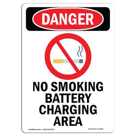 OSHA Danger Sign, No Smoking Battery, 7in X 5in Decal